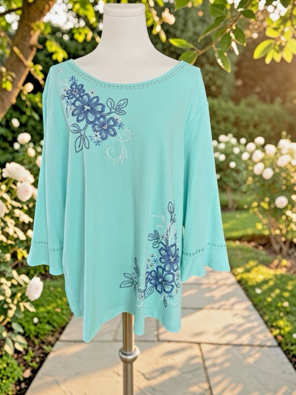 Alfred Dunner Multicolor Floral 3/4 Sleeve Top-Size XL